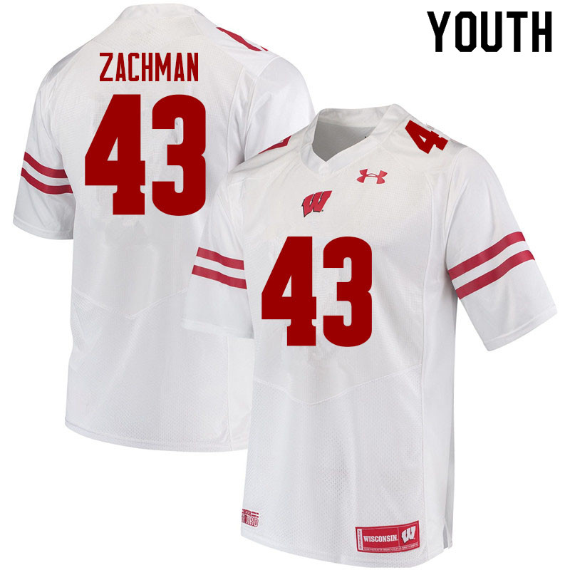 Wisconsin Badgers Youth #43 Preston Zachman NCAA Under Armour Authentic White College Stitched Football Jersey ZE40A27HE